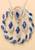 925 Sterling Silver Wedding Accessorie Bridal Sieraden Sets met Natural Stone CZ Blue Bracelet and Ring Sets 2201133011650