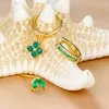 Brincos de balanço 3pcs requintados cúmetos de cristal de cristal de folha verde conjunto para mulheres geométricas de cartilagem piercing jóias de moda