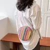 Bolsos de hombro bolso de punto a rayas para mujeres tejiendo bolsas redondas hembras damas correa ancha