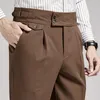 Ternos masculinos Dress Nápoles de Nápoles Pant britânicos homens da cintura calças de 9 pontos marrom