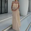 Casual Dresses Summer Sexy Hollow Out Twist Bohe Party Dress Women Elegant Sleeveless Backless Long 2024 Loose Solid Beach