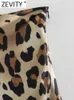 Signe Zevity 2024 Women Vintage Leopard Stampa Casual Slip Midi Midi Skirt Faldas Mujer Female Chic Zipper A Line Vestidos Qun316