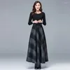 Jupes gidyq élégants longs plaid en laine de laine coréenne lâche élastique haute taille une jupe de ligne fashion décontractée tout match tweed