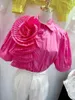 Blouses pour femmes Nomikuma Fashion d'été à manches courtes à manches douces en bois plissé Patchwork de fleur en trois dimensions pour femmes décontractées