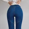 Kvinnors jeans hög midja elastiska mager kvinnor solid vild vintage tvättad stretch slim-fit denim blyertsbyxor streetwear pantalon