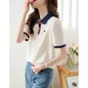 Polos féminins 2024 T-shirt d'été T-shirt Coton Elegant Style Zipper Neck Office Lady Top Short à manches courtes pour plus