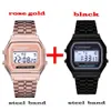 Armbanduhren 2pcs Mode digitale Herren es Gold Luxus Edelstahl Link Armband Armband Band Business Elektronische männliche Uhr D240430