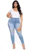 Pantalon plus taille femme sexy creux skinny slim fit jeans dames jegging denim high street style bas clubwear été