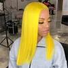 Kurzweiche gelbe geschnittene Bob -Perücken 180 Dichte Silky Straight 13x4 Spitze vordere Perücke für schwarze Frauen Baby Haar Hitzeresistent vorgefertigt