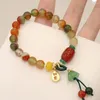 Strand Natural Stone Peacock Agate Beads Bracelet Women Fashion Bangles Bijoux Green Councy