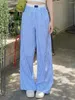 Spodnie damskie luioyercxi mody mody spodni elastyczne znak liter z wysokim talią szeroki legi kasowy z kieszeniami streetwear