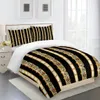 3D Deluxe Black Gold Striped Bed Ethiopian Style Bed Set of Three Single and Double Bedding Covers with 2 Pillow Covers 240426