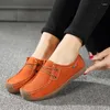 Casual Shoes HKDQ Fashion Yellow Suede Women Summer Breathable Lace-up Women's Retro Comfort Soft Flat Woman