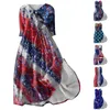 Sukienki swobodne damskie moda niepodległość Dzień Niezwykle drukowana kołnierz Flip Flip Clar Up 3/4 Rękaw Suknia Elegancka dla kobiet lato
