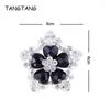 Broches tangtang bloemen broche zwarte hars stenen sjaalpennen elegante vrouwelijke kraag pen gespeld kristallen strass rhinestone