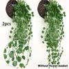 Dekorative Blumen 2pcs künstliche hängende Pflanze grünes Weinblatt für Hochzeitsfeiern Wandbalkon Dekoration Garland Begonie Rattan