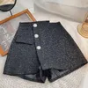 Dames shorts vrouwen 2024 lente zomer hoge taille tweed knop casual a-line kantoor zipper vintage onregelmatige vaste broek