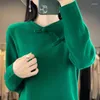 Women's Sweaters Vintage Knitted Pullover Wool Sweater Half High Collar Loose Slim Fashion Chinese Style Top Autumn Winter