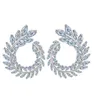 Eleganter Reifenschmuckohrringe Blattkreis AAA Kubikzirkonia Kupfer weiße CZ Ohrring für Frauen Party Diamant anmutige Ohrringe Bri7705841
