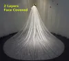 Zwei Schichten Bling Bridal Veil Long Farkel glitzernde weiße Champagner -Kathedrale -Pailletten Blusher Blusher -Schleier mit Kamm x07262232535