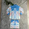 T1079 European American Dames Two -Piece Dress New Denim Print Slim Casual Shirt Rok Suit