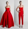 Krikor Jabotiaanse rode jumpsuits avondjurken met afneembare rok lieverd prom jurken op maat gemaakte formele feestjurkbroek F6239414