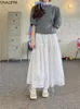 Work Dresses Onalippa Sweet Two Piece Skirt Sets Womens Outfits Lace Wood Ear Hem Puff Short Sleeves Sweater Elastic Waist Hook Flower