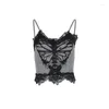 Frauen Tanks Goth Goth Grey Butterfly Print Spitzenausstattung Korsett Crop Top Y2K Sexy Vintage -Gurte Schlanke Camis Sommer Fashion Tanktops Streetwear Streetwear