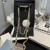 Modeontwerper Long Pearl Diamond Kettingen voor vrouwen Men Feest Bruiloftliefhebbers Geschenken hoogwaardige bruid kanaalketting Designer sieraden met flanellen tas