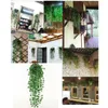 Dekoratif çiçekler 2pcs yapay asılı bitki yeşillik asma yaprağı düğün partisi duvar balkon dekorasyon çelenk begonya rattan