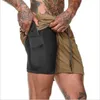 Heren shorts 2024 Dubbel gelaagde solide kleur Drawstring Fitness Sport Training Basketbal vijfpuntbroeken