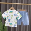 Vêtements Ensembles de mode Summer Summer Baby Boy Costumes à manches courtes avec t-shirt de dessin animé + short en denim Vêtements décontractés tenue filles Vêtements 2pcs / set