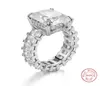 Lüks 925 Gümüş Pave Radyant Kesme Tam Kare Simüle Simüle CZ Eternity Band Nişan Düğün Taş Yüzük Boyutu 5106062580