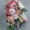 Decorative Flowers Wedding Bouquets For Bride Cascading Artificial Rose Bridal Dropship