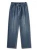 Jeans masculin 2024 High Street Straight Korean Fashion Elastic Alastic Retro Blue Casual Denim Pantal