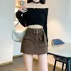 Saias 2024 Meninas de rua coreana de rua coreana com cintos de cintos curtos Culotte Big Pocket Grunge A-Line Cargo Roupas