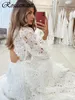 2024 Illusion Square Kllar Otwórz suknie ślubne A-line długie rękaw 3D kwiatowe koronkowe suknie ślubne szatę de Mariee