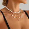 Catene di colore dorato imitazione perla handage collana clavicola perline per donna delicata bacchetta lunghe metallo geometrico