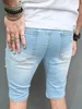 Zomer Heren Stijlvolle Gaten Slim fit Denim Shorts Effen Katoen Casual Mannelijke Strand Fivepoint Broek Jeans 240422