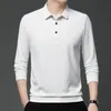 Spring Men Dun Solid Waffle Patchwork Long Sleeve Polo Shirts T-Shirt Rapel Button Koreaanse mode losse informele veelzijdige top 240418