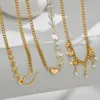 Ketten Goldfarbe Doppelschicht Kette Hang Herz Anhänger Halskette Choker High-End Edelstahlschmuck Geburtstagsfeier Geschenk für Frauen