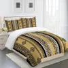 3D Deluxe Black Gold Striped Bed Ethiopian Style Bed Set of Three Single and Double Bedding Covers with 2 Pillow Covers 240426