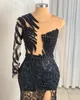 2024 Aso Ebi Zwart kant Mermaid Prom jurk Parels veer sexy avond formeel feest tweede receptie