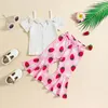 Zestawy odzieży Focus Norm 1-5Y Summer Małe dziewczynki Ubrania 2PCS Off Rameer Butdbed Romper Truskawki/Kwiatowe Panto