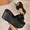 Sandals Women'S Sneaker Ladies Summer Solid Colour Big Bow Fish Mouth Woven Thick Bottom Slope Heel One Size Shoes Woman 2024 Trend