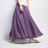 Skirts Women Cotton Linen Skirt Yellow Long High Waist Oversize Elastic A Line Girls Pleated Solid Color Ethnic Sweet Vintage