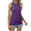 Camas T Women Tolete plissado redondo de pescoço com mangas de cor sólida de cor sólida Camisa casual Summer Loose T-shirt Ropa Mujer Juvenil 2024