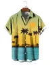 Camisas casuais masculinas Summer Coconut Tree Beach Sunset 3D Botões de moda de moda impressa Camisa Hawaii Férias de mangas curtas de mangas curtas