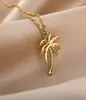 Pendant Necklaces Stainless Steel Coconut Tree Necklace For Women Gold Sliver Color Palm Charm Collares Fashion Jewelry8173489