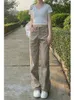 Frauen Jeans Khaki Frauen hohe Taille Vintage Straight Baggy Denim Hosen Streetwear American Style Fashion Casual Wide Bein Hosen 2024